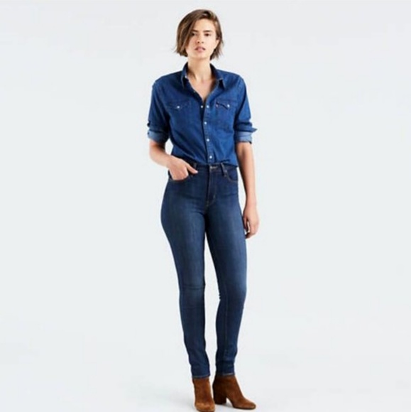 Levi's 721 High-Rise Skinny Denim Blue Jeans - Picture 2 of 8